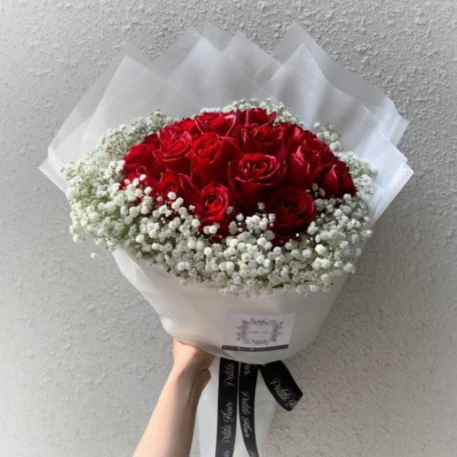 24 Premium Roses With Gypsophila