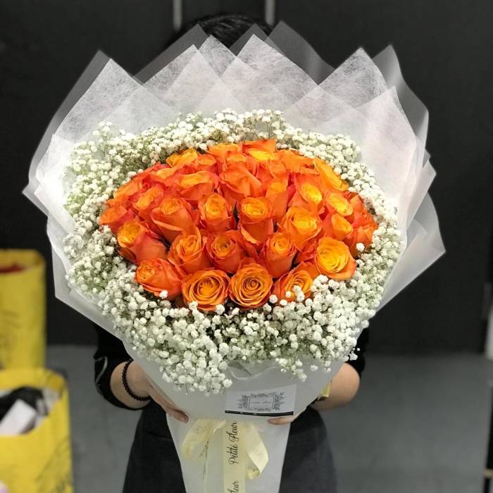 36 Premium Roses With Gypsophila
