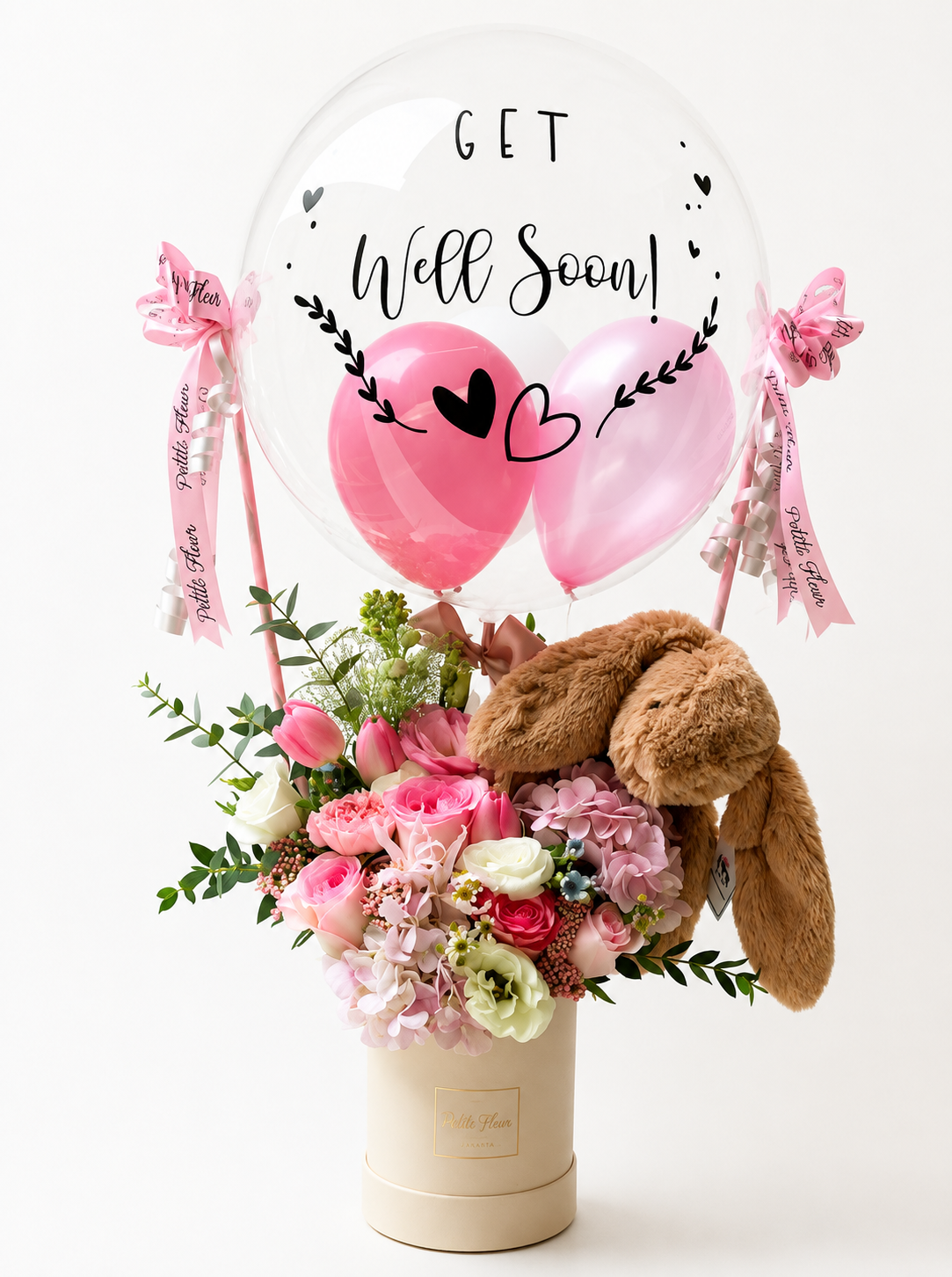 Hot Air Balloon - Jellycat Bunny and Fresh Flowers