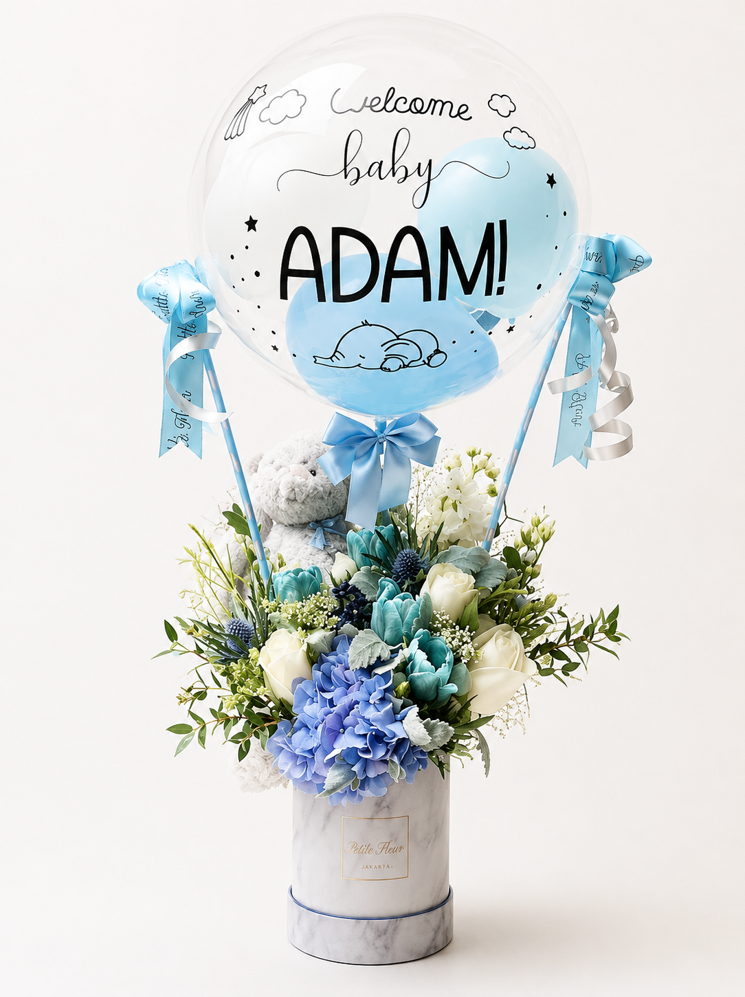 Hot Air Balloon - Jellycat Bunny and Fresh Flowers