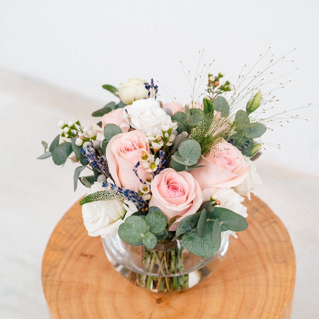 Kenyan Rose And Euphorbia Marginata Round Arrangement