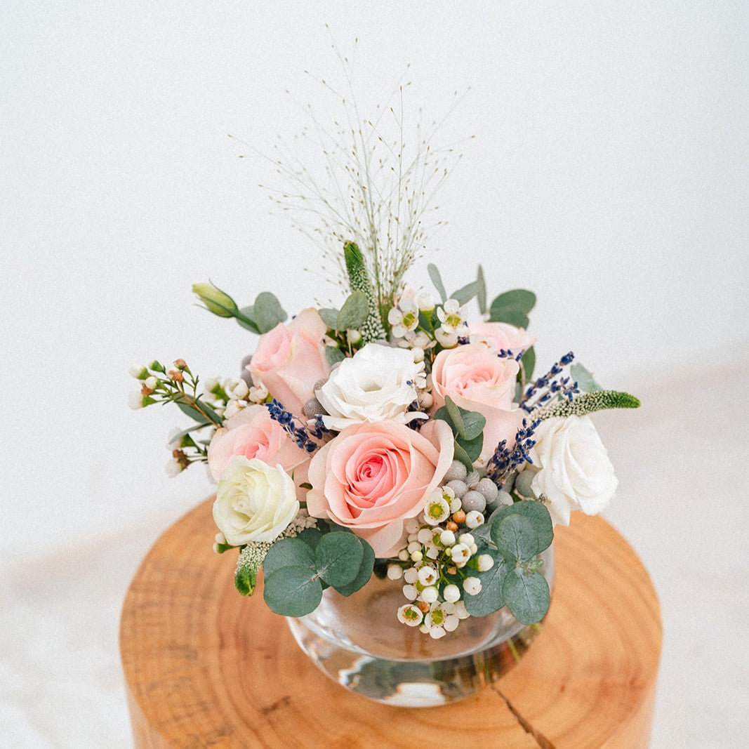 Kenyan Rose And Euphorbia Marginata Round Arrangement