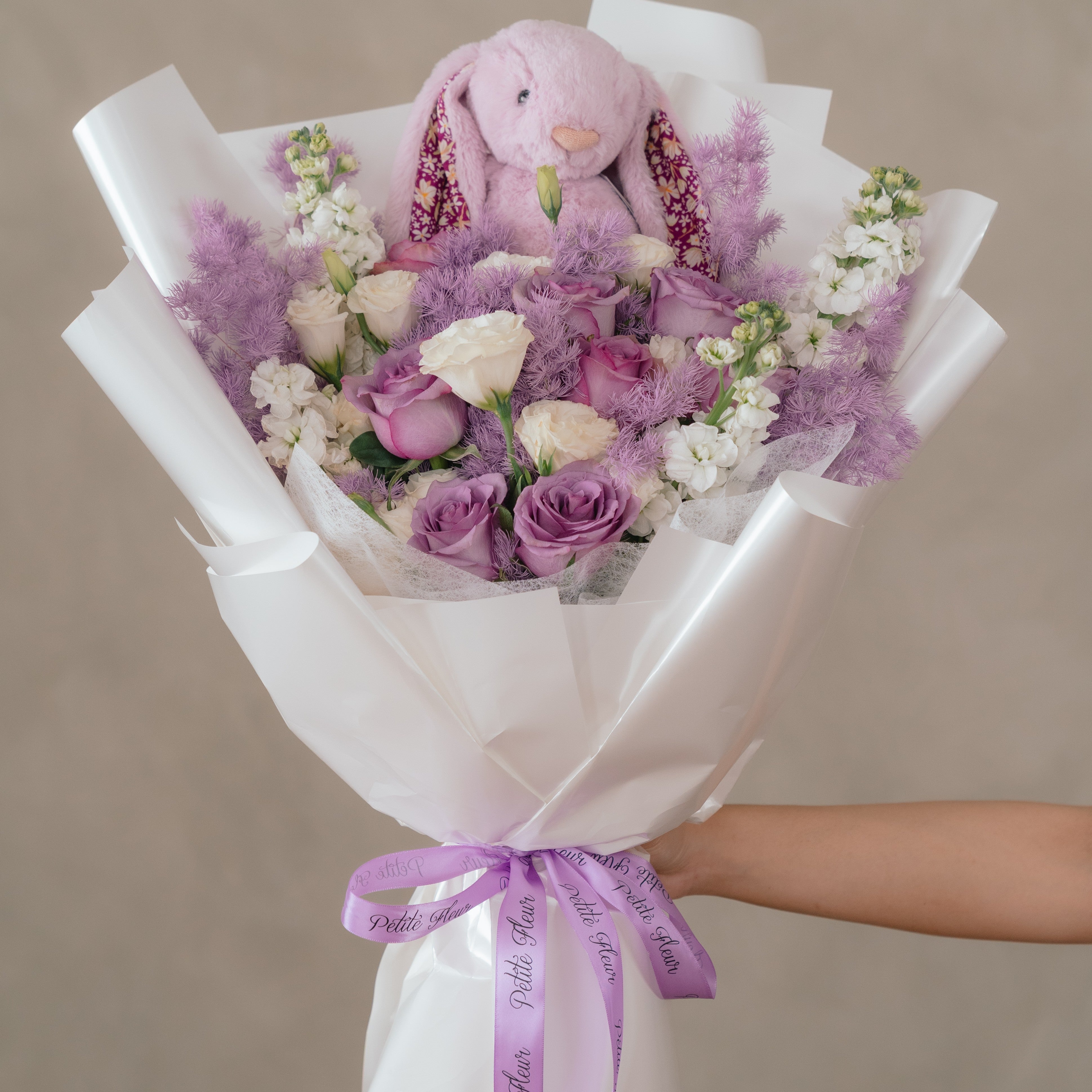 Jellycat Thistlepop Bunny and Purple Rose Bouquet