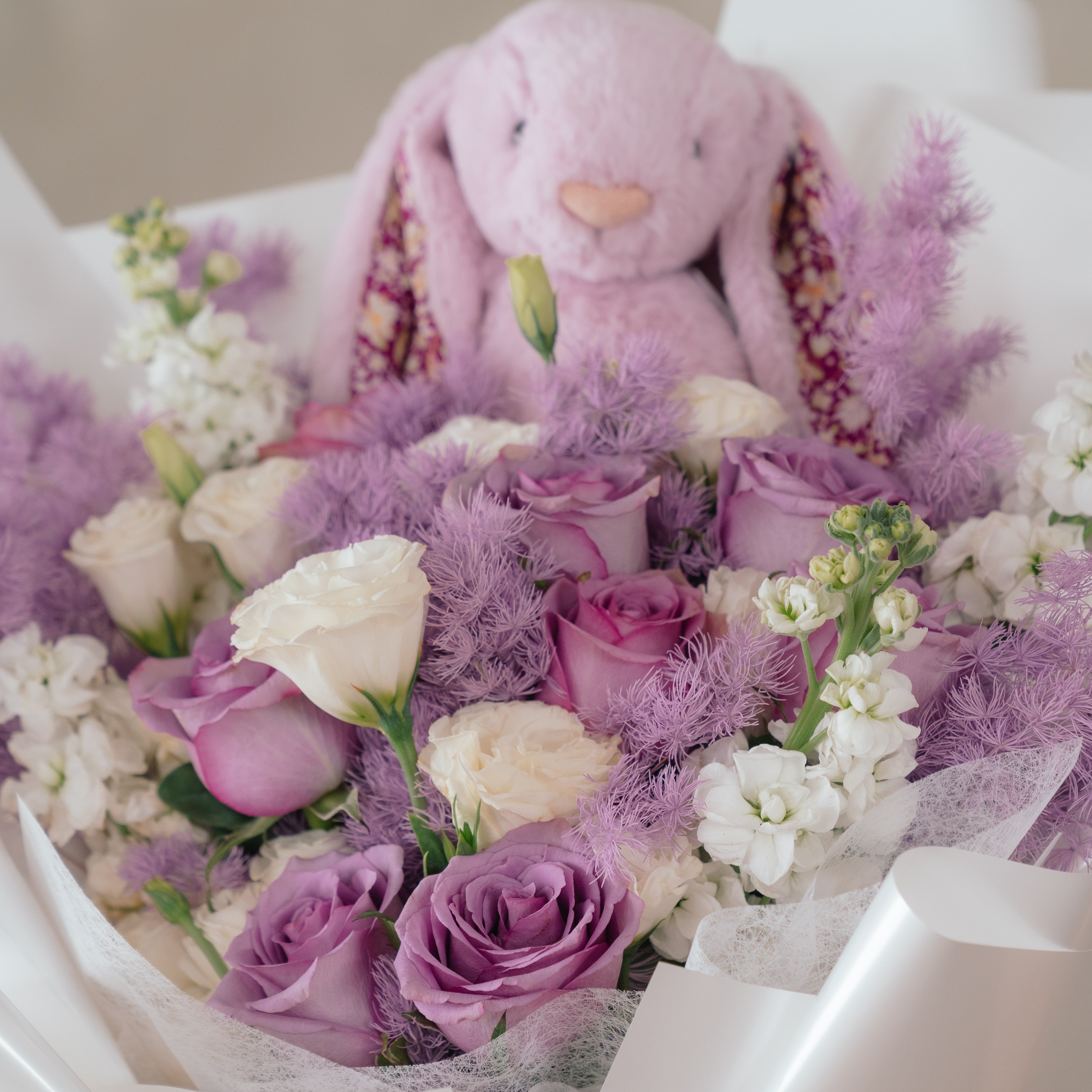 Jellycat Thistlepop Bunny and Purple Rose Bouquet