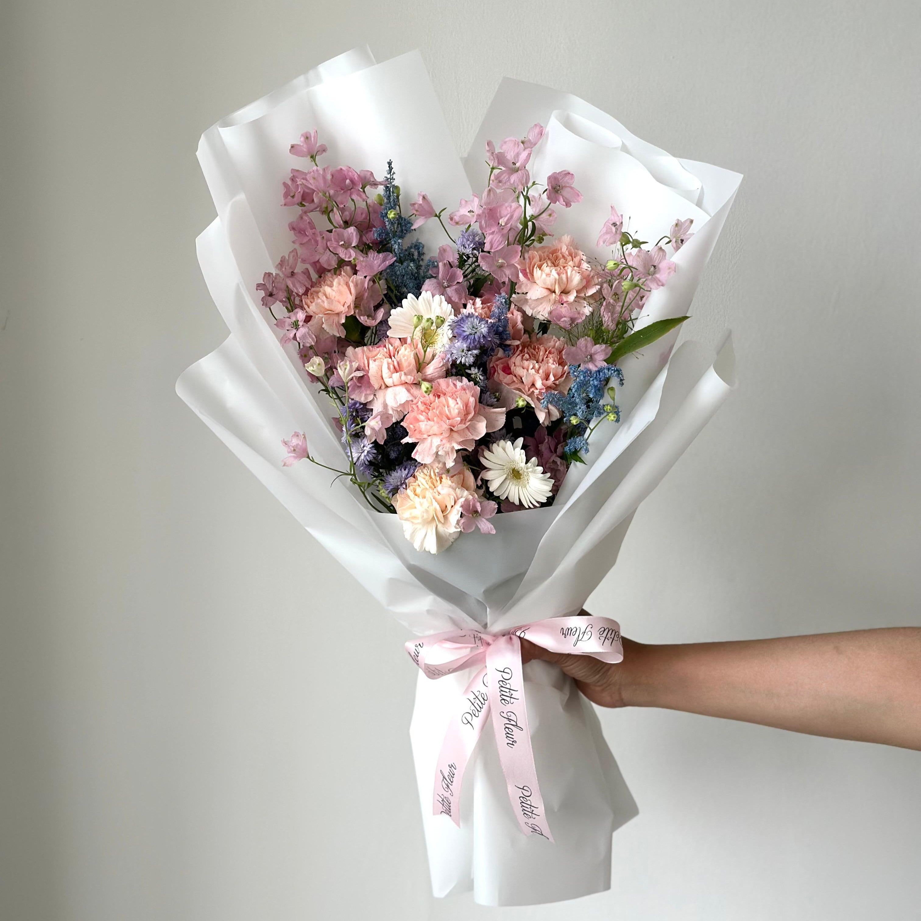 Sweet Carnation and Delphinium Bouquet