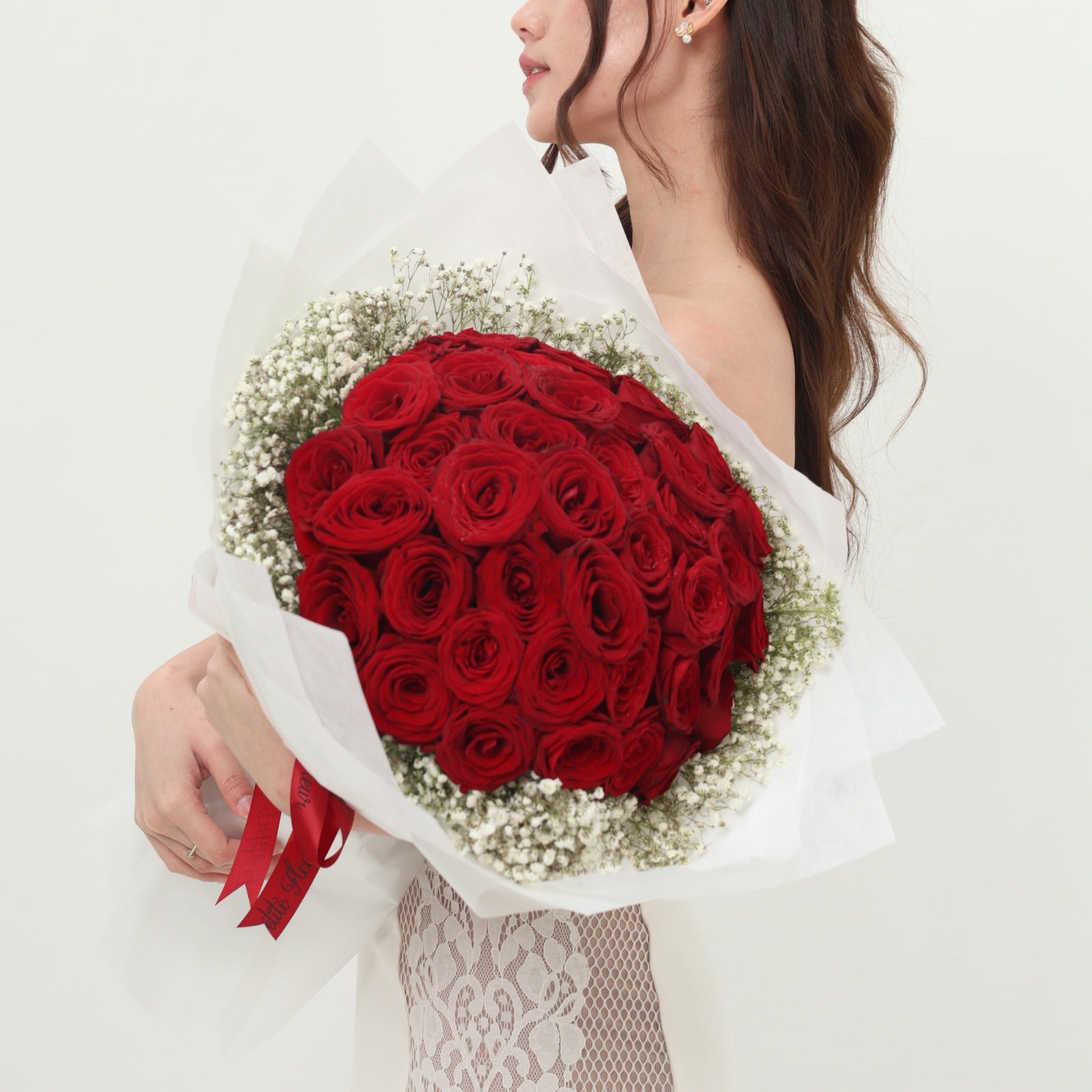 36 Premium Roses With Gypsophila