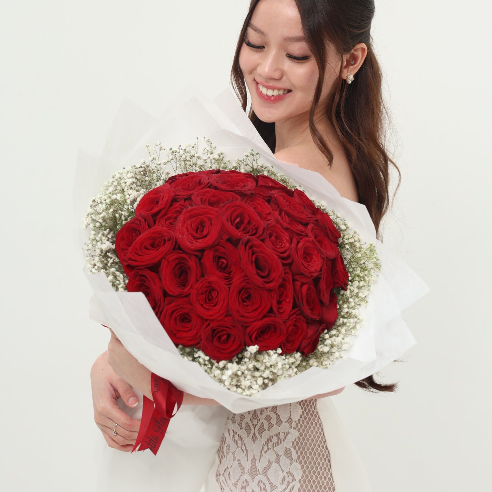 36 Premium Roses With Gypsophila