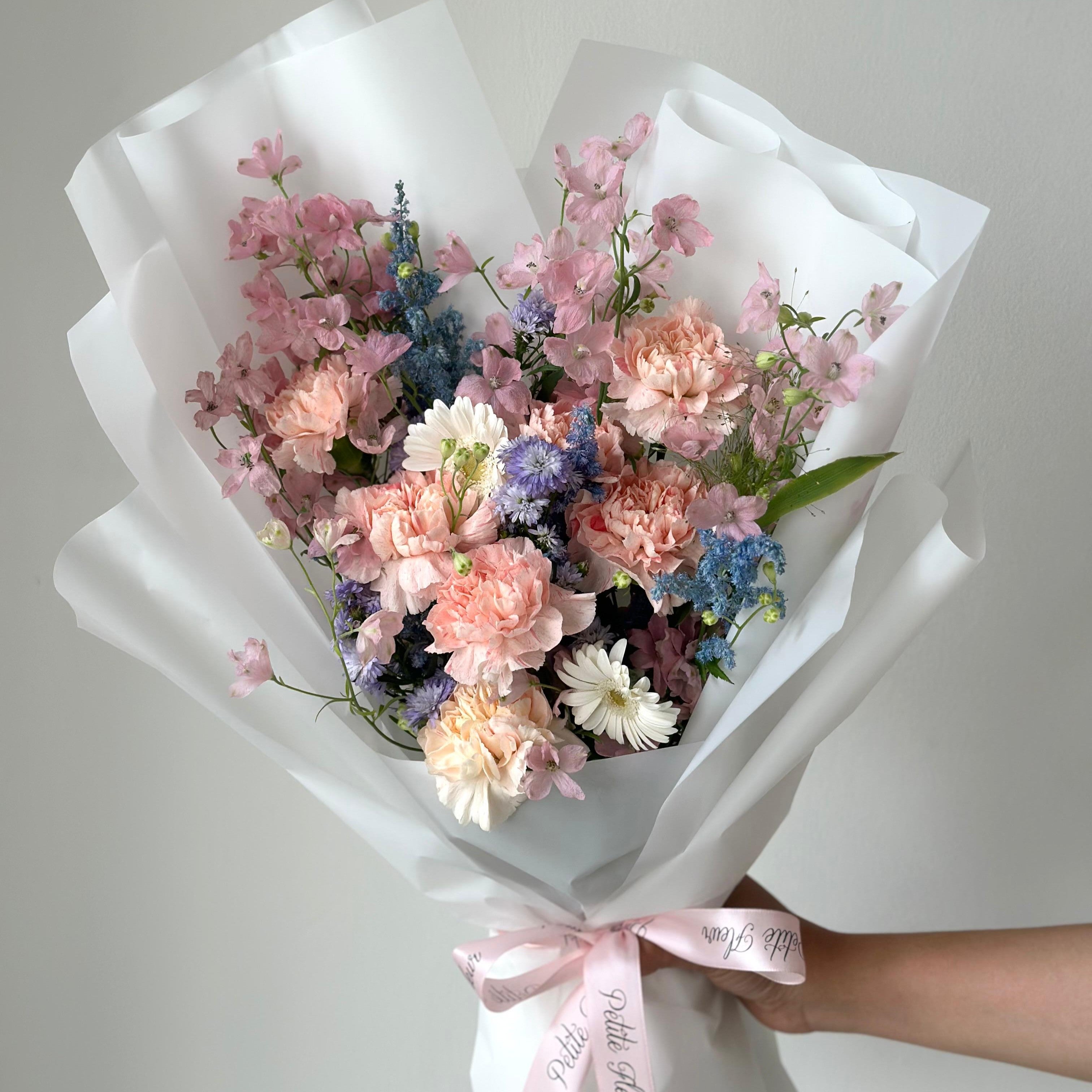 Sweet Carnation and Delphinium Bouquet