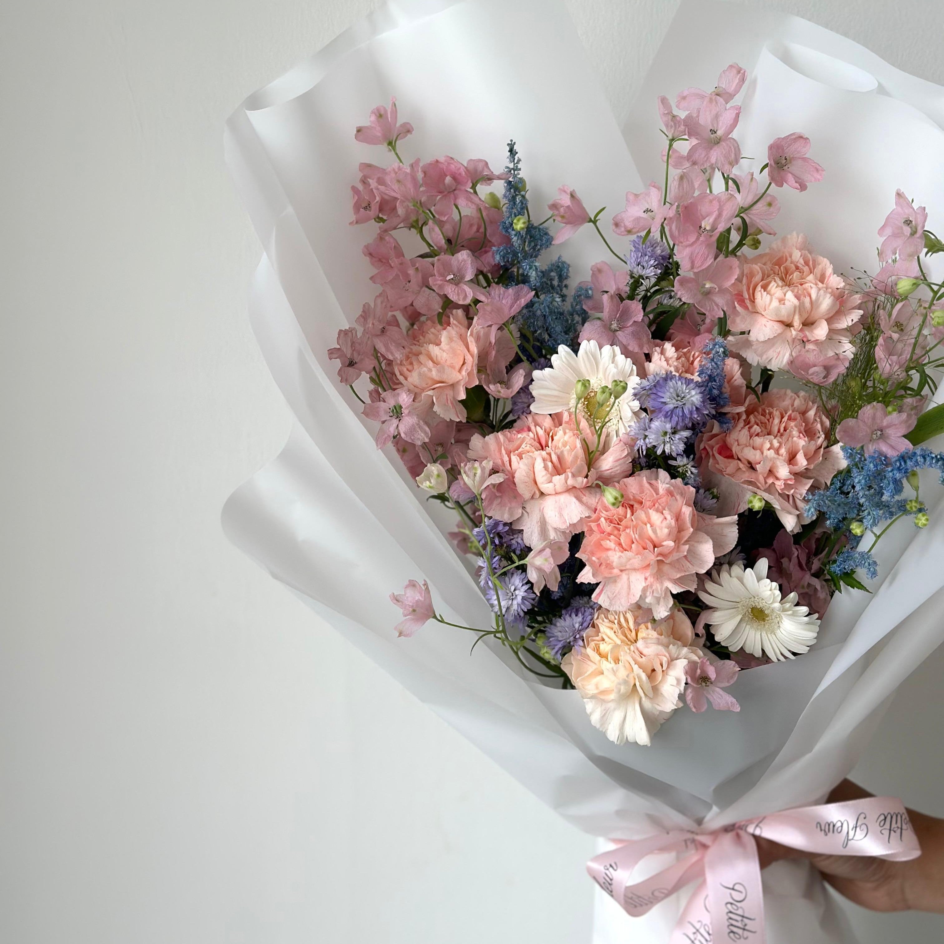 Sweet Carnation and Delphinium Bouquet