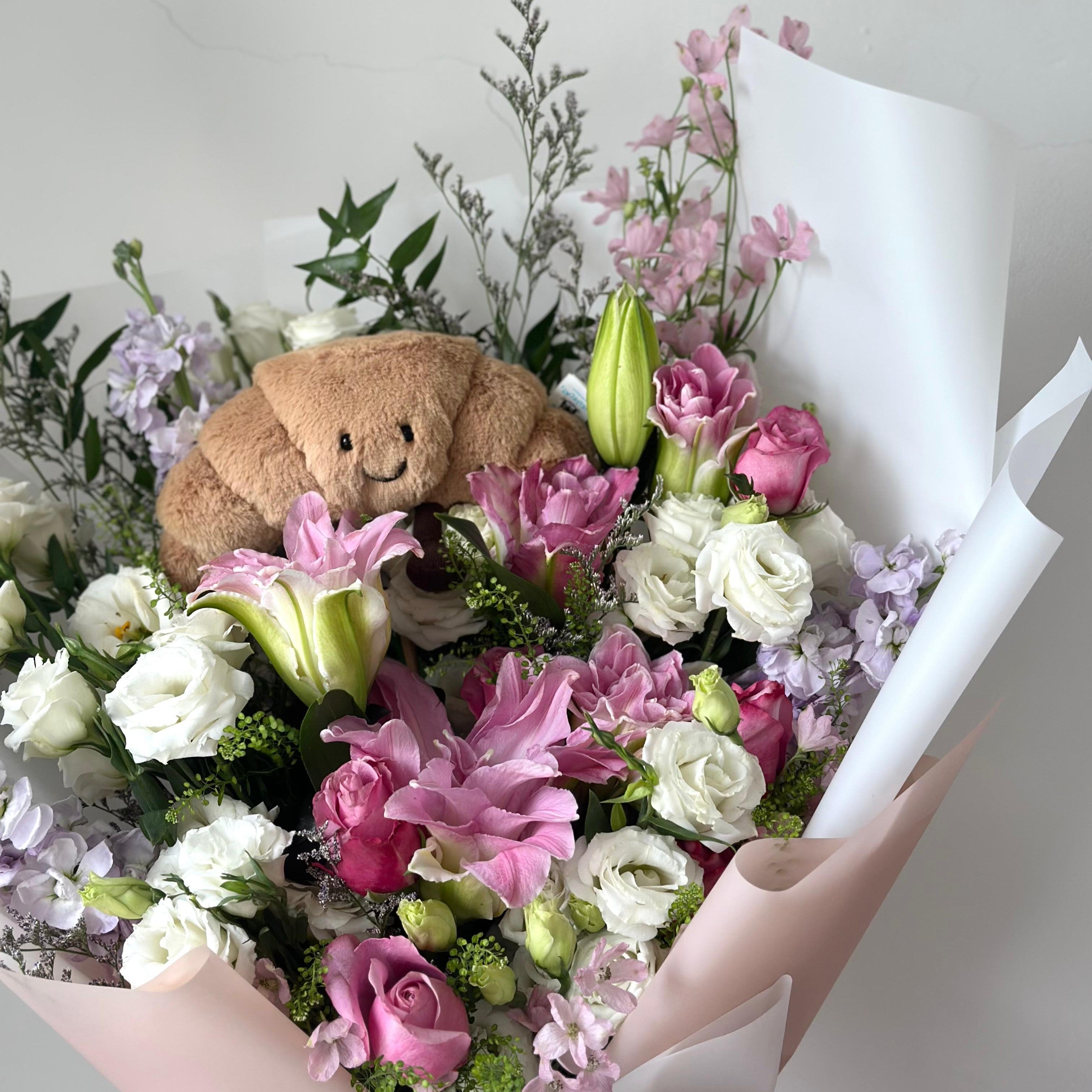 Jellycat Croissant and Roses Bouquet