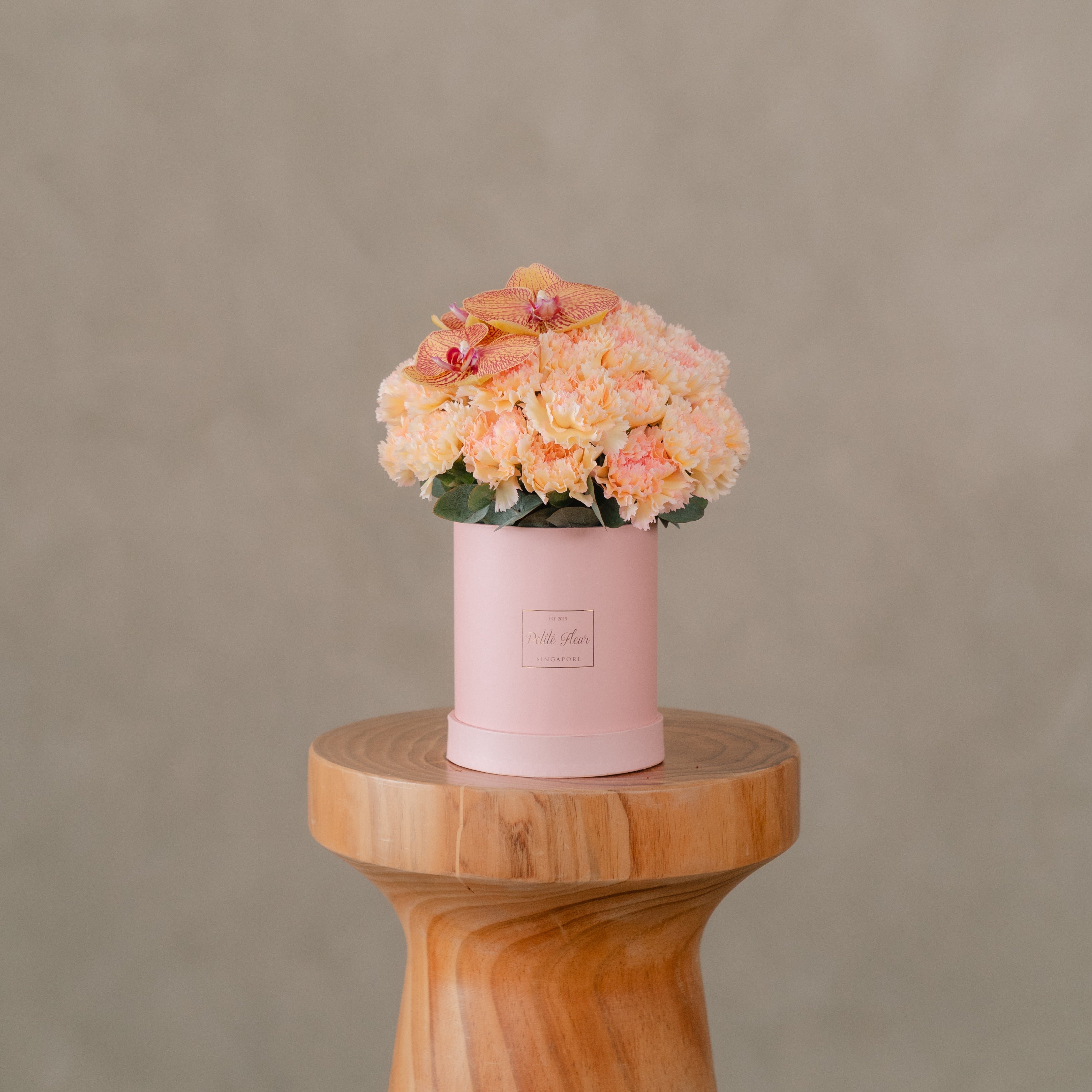 Peach Carnation & Yellow Orchid Petite Flower Box