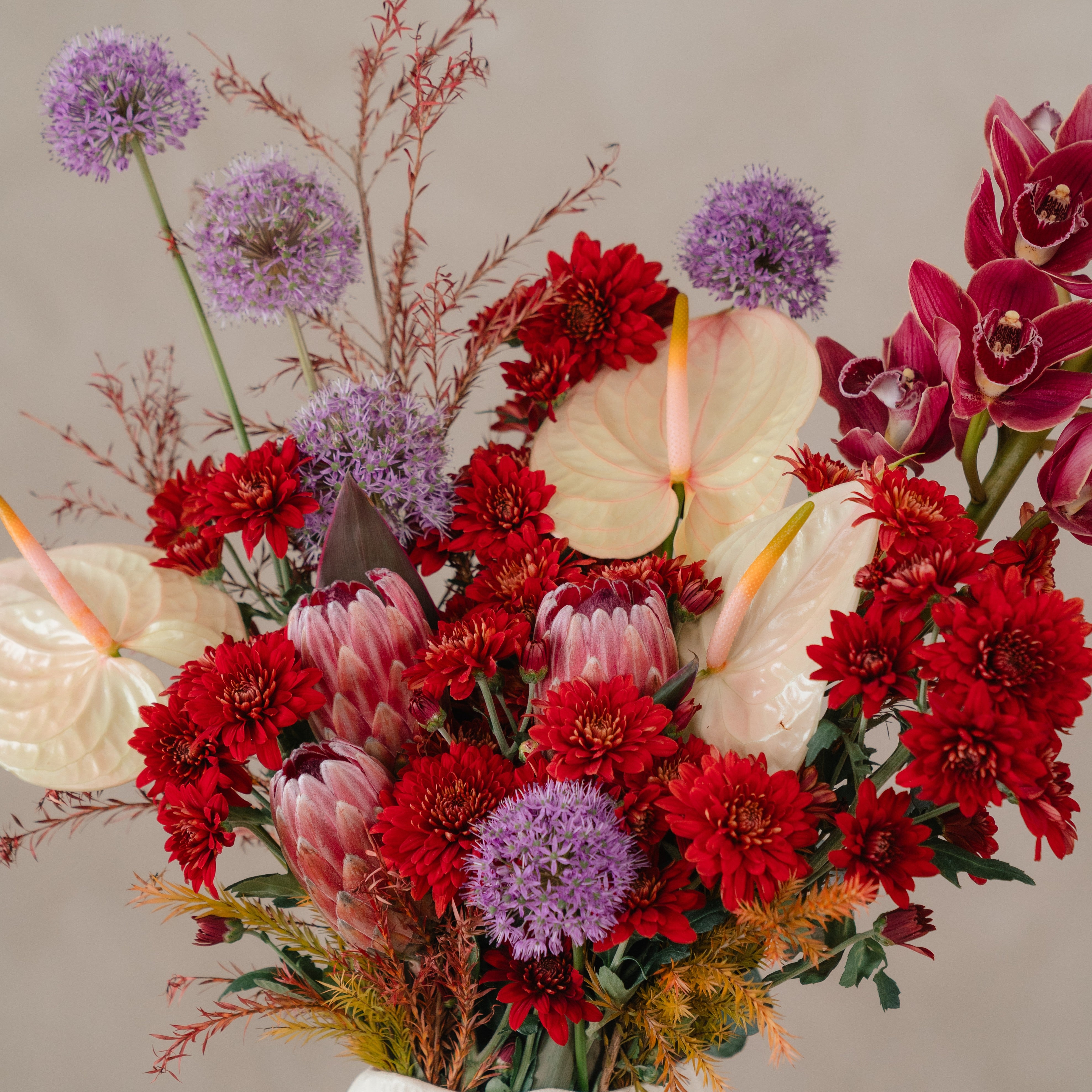 Cymbidium Orchid and Allium Vase Arrangement