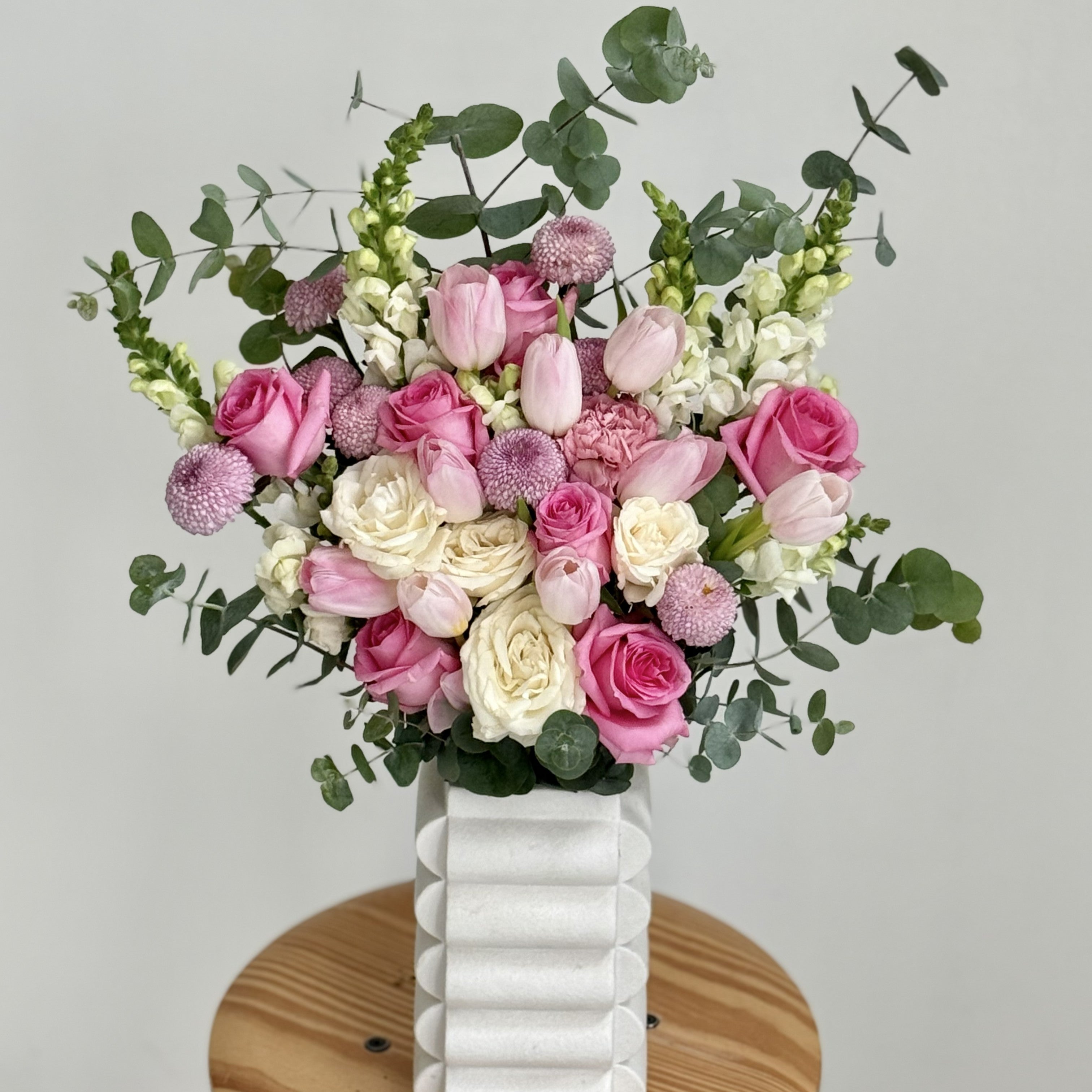 Iris and Tulip Vase Arrangement