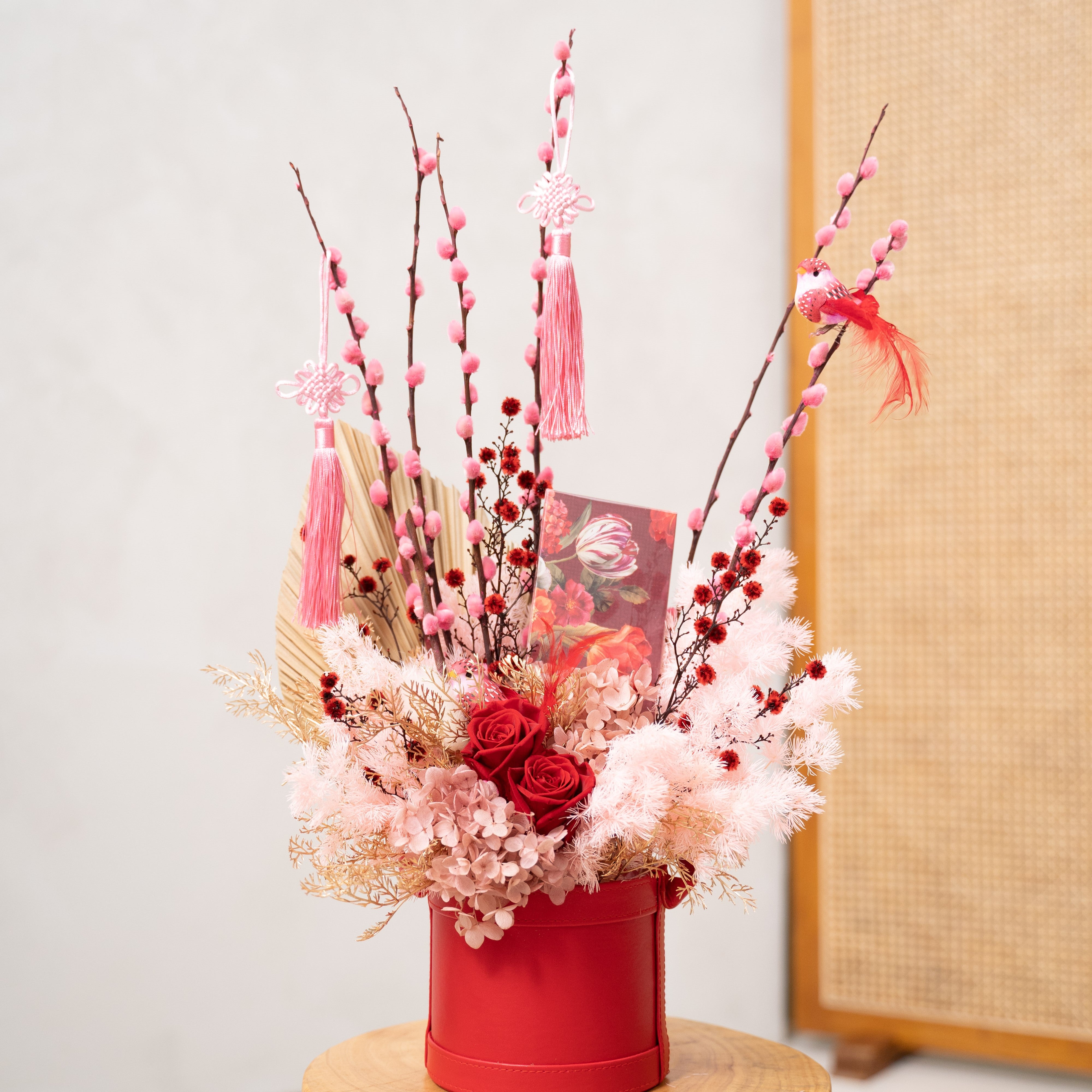 Auspicious Bloom Basket– Preserved Flowers