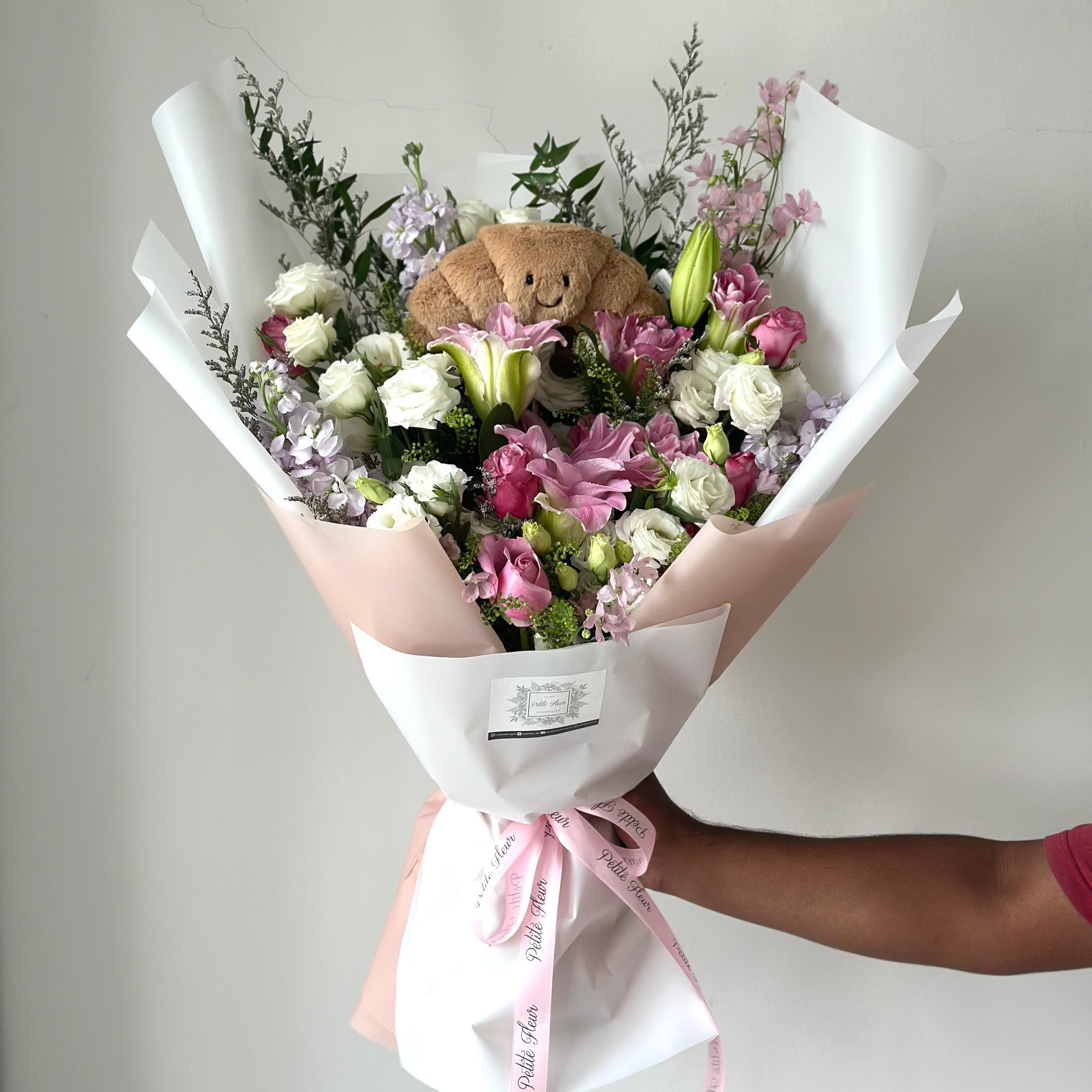 Jellycat Croissant and Roses Bouquet
