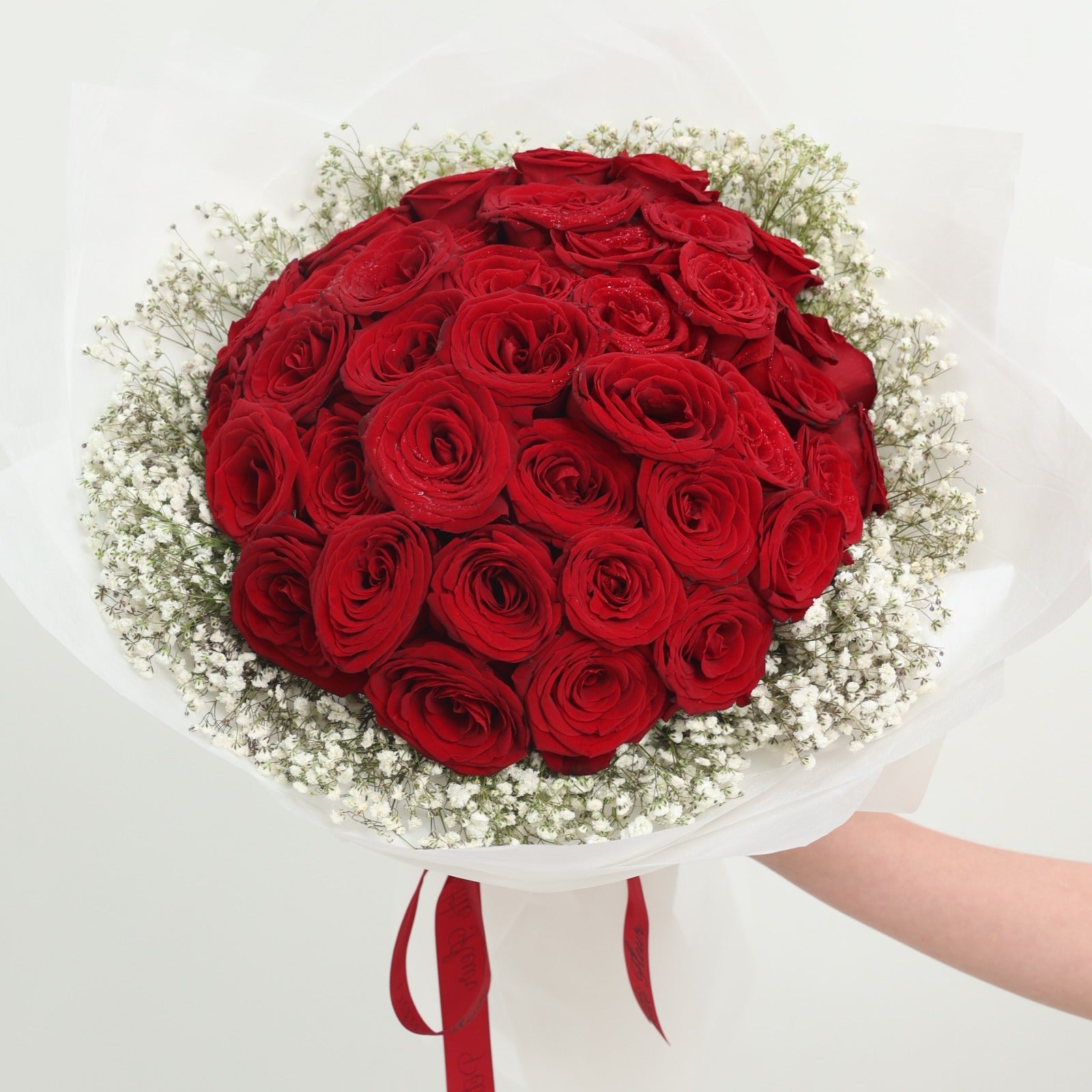 36 Premium Roses With Gypsophila