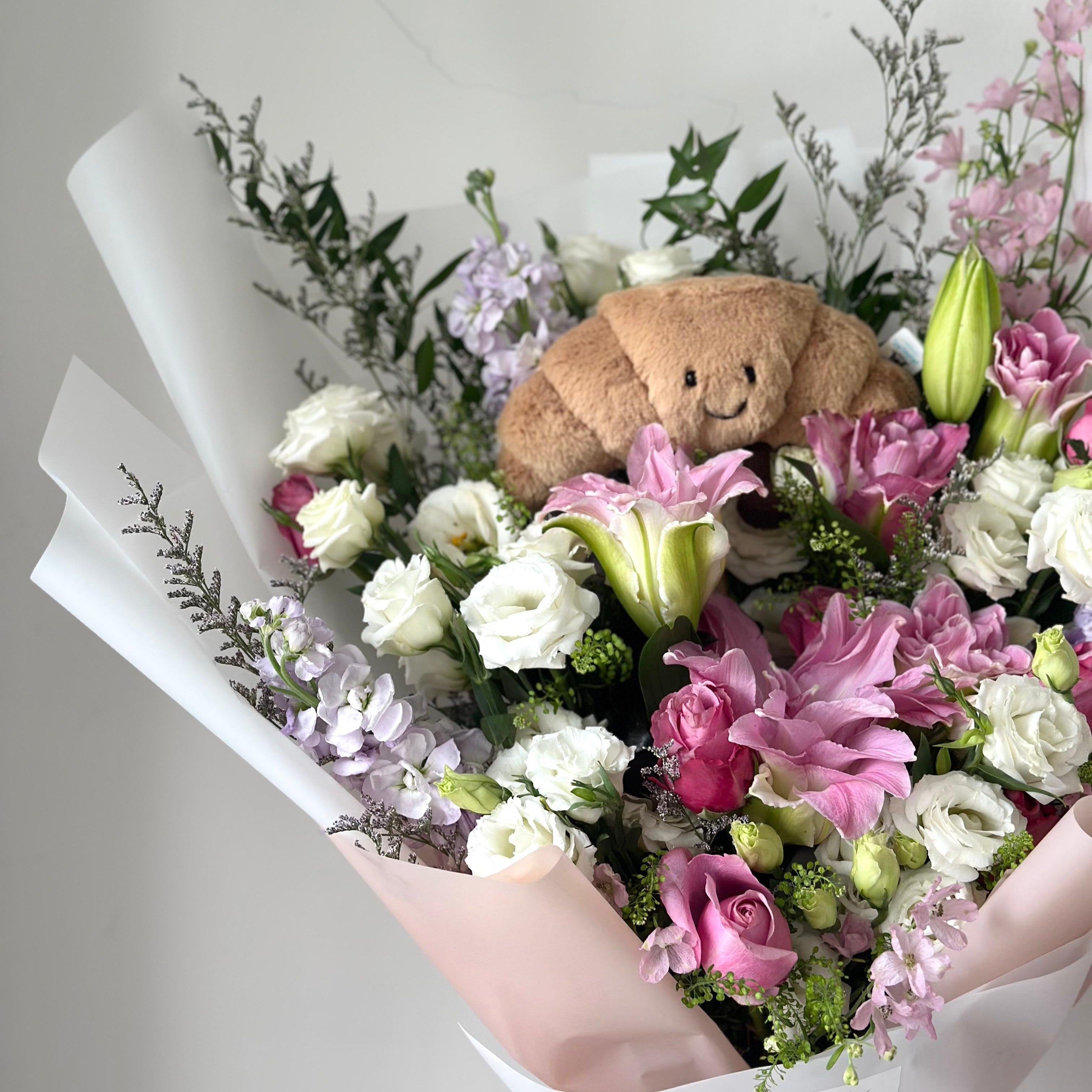 Jellycat Croissant and Roses Bouquet